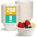 200 Count 8 oz Paper Bowls, Disposable Compostable Bowls, Heavy Duty Biodegradable Sugarcane Bagasse Bowl for Snacks, Fruits, Desserts, White
