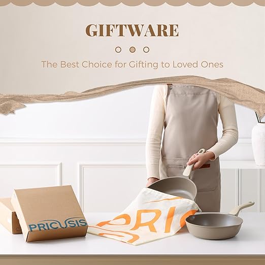 PRICUSIS Nonstick Frying Pan, 8/10/12 Inch Skillet with Stay Cool Handle, Stain/Scratch/Crack Proof, Induction Compatible & Oven Safe, Dishwasher Safe, PTFE & PFOA Free (12-Inch, Natural Linen)