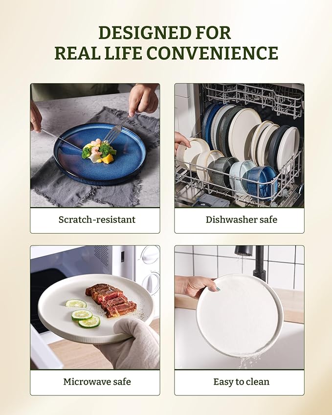 famiware Star Dinner Plates for 6, 10 inches Plate Set, Scratch Resistant, Stoneware Dinnerware, Kitchen Modern Rustic Serving Dishes, Matte White