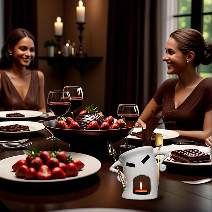 Cute Chocolate Fondue Mug,Personal Ceramic Melting Cup with 1 Fork and 1 Spoon for Cheese, Coffee, Desserts Perfect for Date Nights, Birthdays, Weddings Ideal Gift