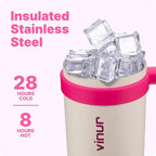 VINUR Insulated Coffee Tumbler with Handle-30 oz Stainless Steel Vacuum Tumbler with Lid and Straw, Leak Proof Water Cup for Travel (Cream)