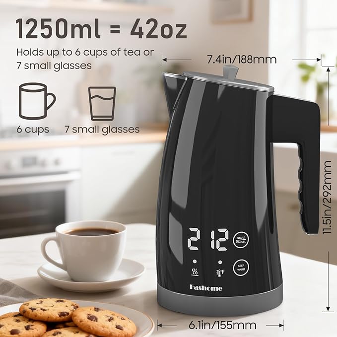 Electric Kettle with 5-Temperature Control,1.25L Cordless,Penguin Shape Design,1200W with Keep Warm and Auto Shut-Off,Perfect for Tea,Coffee & Kitchen(Dark Gray)