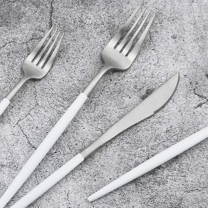Gugrida 5-Piece Matte Silver Stainless Steel Satin Finish Flatware Set - Dishwasher Safe, Perfect for Camping, Office Lunch or Home Use