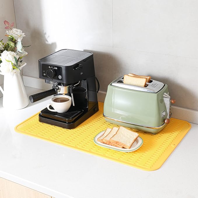 Silicone Dish Drying Mat for Multiple Usage,Easy clean,Eco-friendly,Heat-resistant Silicone Mat for Kitchen Counter or Sink,Refrigerator or Drawer Liner Yellow 3XL 28 inches x 18 inches