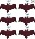 Fitable 6 Pack Square Tablecloths - 70 x 70 Inches - Stain Resistant and Reusable Table Clothes, Burgundy Polyester Fabric Table Covers for Dining, Card Tables, Coffee Tables