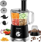 Food Processor and Vegetable Chopper 600W BPA Free 12-Cup Bowl, French-Fry-Cutter, 6.8oz Grinder for Cheese Grating, Ice Creshing, Chopping, Shredding, Slicing, Mixing and Doughing, 2+P Speeds