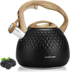 Tea Kettle Stovetop,2.5QT Stainless Steel Whistling Teapot for Stove Top Aesthetic,Portable Water Kettles Camping with Anti-hot Silicone Handle,Suitable for All Heat Sources,Black