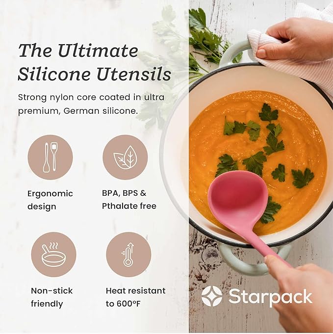 Starpack 'Stir & Serve' Silicone Cooking Utensils Set (5 Pcs) - Kitchen Utensils Set Heat Resistant to 600°F - Kitchen Utensils for Nonstick Cookware - Silicone Utensil Set for Mixing & Cooking