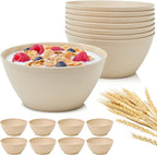 US Acrylic Wheat Straw Unbreakable 28 oz. Stackable Cereal Bowls for Snacks & Ice Cream in Beige Colors (Set of 8) 6-inch Reusable, BPA-Free, Dishwasher Safe Dinnerware, Made in USA