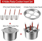Pasta Cooker Insert Set Stainless Steel Pasta Pot With Strainer Basket Multipots Cooking Tool For Noodles Dumplings Pasta For Home Kitchen Restaurant,4 Holes