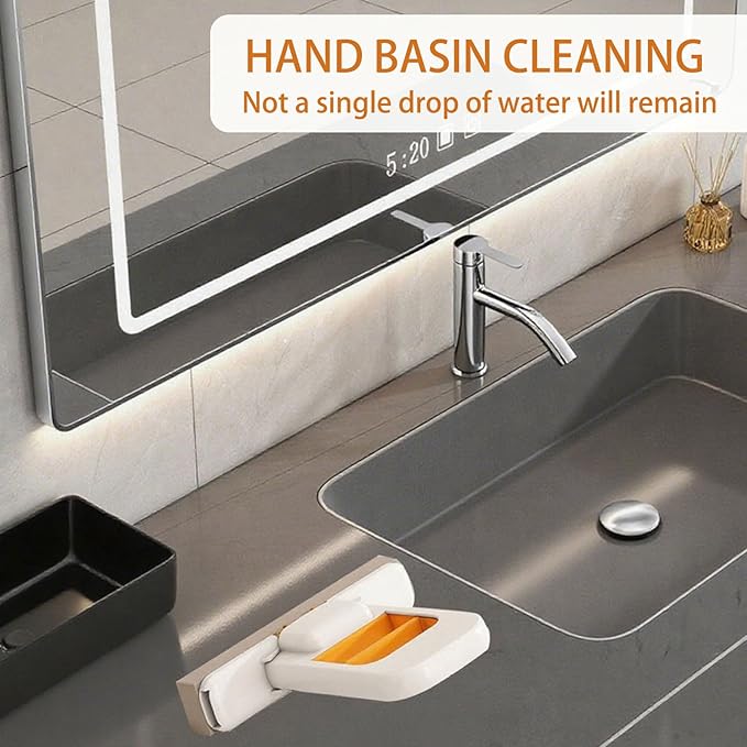 2-in-1 Self-Squeeze Portable Mop: 2 Extra Sponge Heads for Bathroom Corners, Kitchen Tiles, Car & RV Cleaning - Compact Travel Mop (Orange)