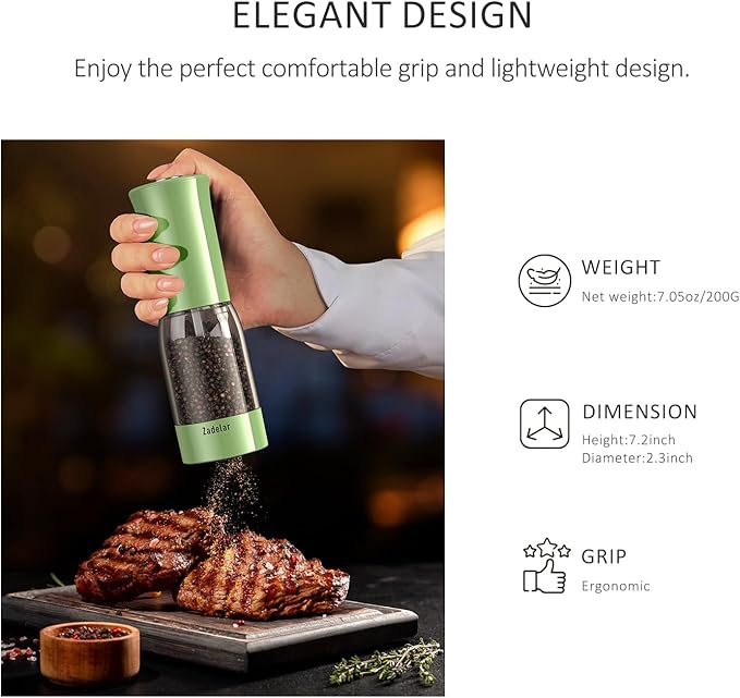 Electric Salt and Pepper Grinder Set with LED Power Display,Larger Capacity Salt and Pepper Shakers Set Rechargeable Electric with Flexible Coarsenes,LED Light,One Hand Operation for Kitchen(Green)