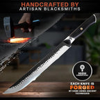Kitchen perfection 12" Handmade Brisket Knife, Meat Cutting Carving & Slicing BBQ Knife For Men – Insanely Sharp San Mai Steel, W/Leather Sheath Premium Ergonomic Handle, Best Grilling Gifts for Men