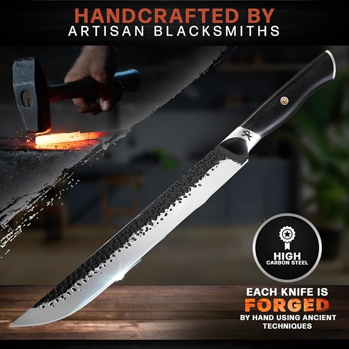 Kitchen perfection 12" Handmade Brisket Knife, Meat Cutting Carving & Slicing BBQ Knife For Men – Insanely Sharp San Mai Steel, W/Canvas Sheath Premium Ergonomic Handle, Best Grilling Gifts for Men