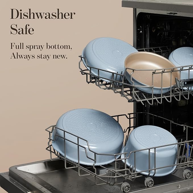 CAROTE 18Pcs Titanium Reinforced Nonstick Pots and Pans Set, Nonstick Cookware Set with Detachable Handle, Induction Kitchen Cookware Sets Removable Handles, Dishwasher Safe, Oven Safe, Blue