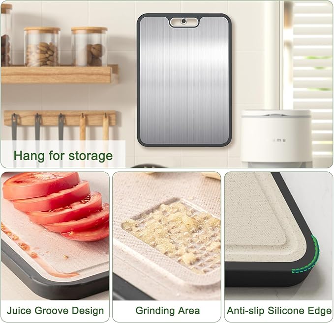 Titanium Cutting Boards for Kitchen,Double Sided Titanium & Wheat Straw PP Chopping Board for Meat, Vegetables, Fruits, Cheese,Bread, Knife Friendly,Dishwasher Safe,Easy to Clean (15.1"*10.4"*0.59")