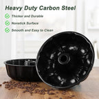 Homikit Nonstick Cake Pan 10 Inch, 2 Pack 10 Cups Heavy Duty Carbon Steel Fluted Tube Round Pans for Baking Pound Cakes, Jello, Brownie, Monkey Pumpkin Bread, Oven Safe & Easy Release, Black