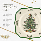 Spode Christmas Tree Scalloped Dinner Plate - Holiday-Themed Stoneware Large Plate - 10.5 Inch Christmas Dinner Dish Featuring Colorful Gifts & Mistletoe Accents - Dishwasher & Microwave Safe