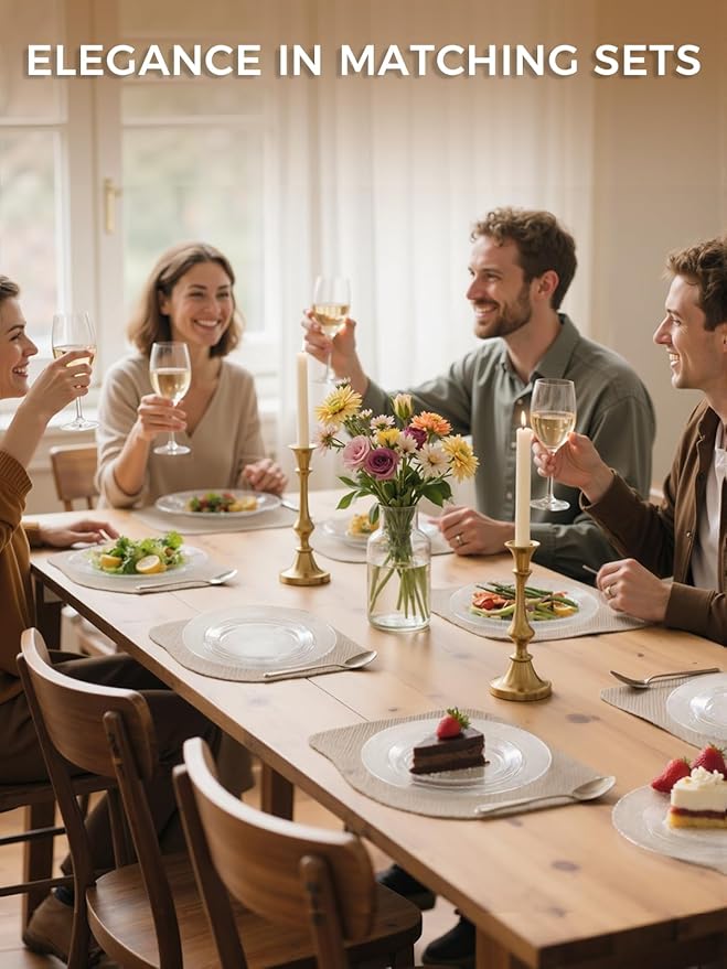 WDF 200PCS Clear Plastic Plates for Party - Heavy Duty Clear Disposable Plates - 100 x 10"Dinner Plate and 100 x 7" Dessert/Cake Plastic Plate for Weddings/Traval/Party/BBQ/Events