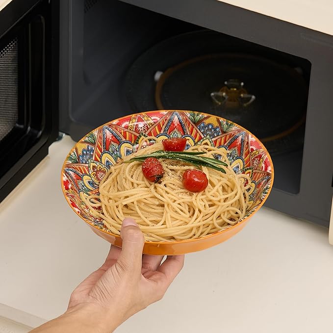 Ceramic Pasta Bowls Set - 8 inch 32 oz Serving Bowls, Set of 6, Colorful Dinner Bowls for Soup,Salad, and Pasta, Kitchen, Microwave, Dishwasher Safe, mexican, Bohemian Style