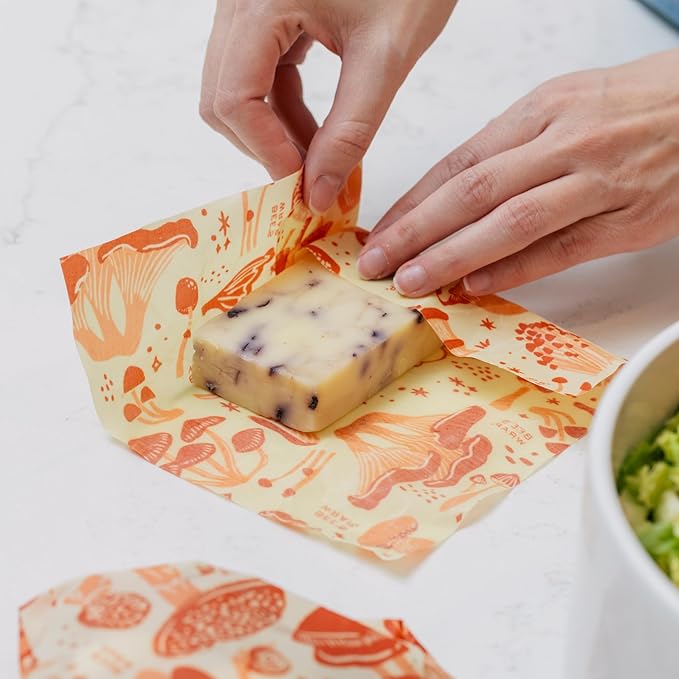 Bee's Wrap Beeswax Wraps for Food - Mushroom Magic 3 Pack (S, M, L) Made in USA Reusable & Organic Food Wraps, Sandwich Wrap & Bowl Covers - Eco-Friendly Alternative to Aluminum Foil & Plastic Wrap