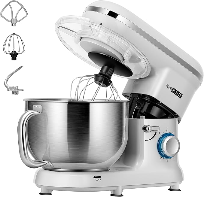 VIVOHOME Stand Mixer, 660W 10 Speed 6 Quart Tilt-Head Kitchen Electric Food Mixer with Beater, Dough Hook, Wire Whip and Egg Separator, Silver