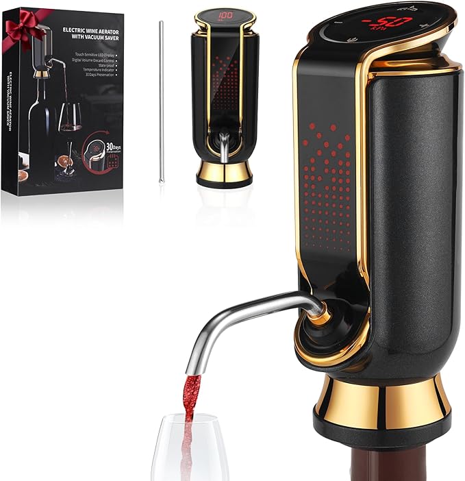 Luxurious 4-in-1 Electric Wine Aerator, Decanter, Dispenser & Vacuum Saver with LED Display - Wine Pourer Gift for Women and Wine Lovers