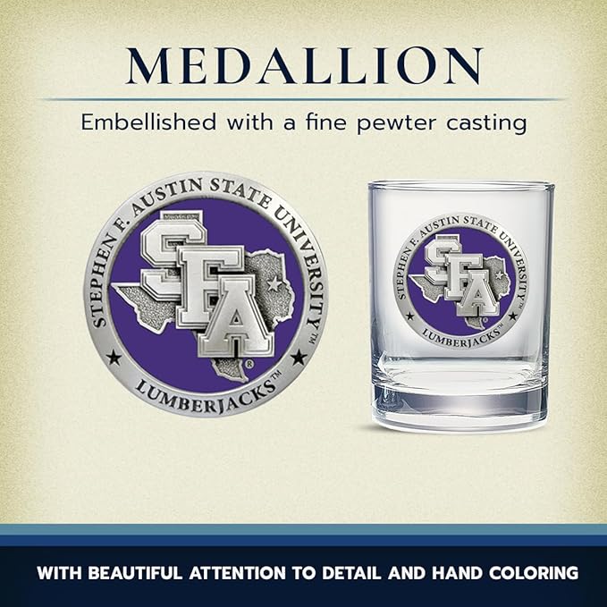 Heritage Pewter Stephen F. Austin University Double Old Fashion | Double Rocks Glass 14 OZ for Liquor | Expertly Crafted Pewter Glass