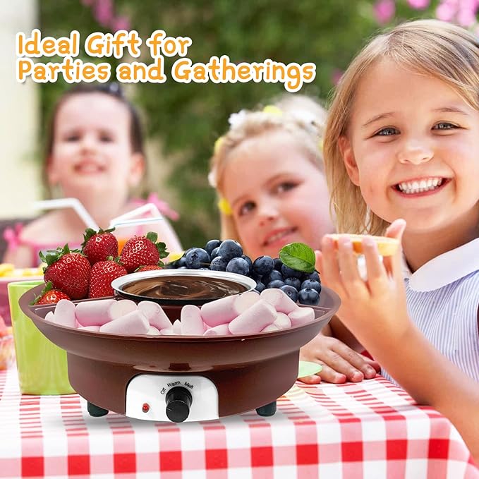 Fondue Pot Electric Set for Chocolate and Nacho Cheese, Chocolate Fondue Kit with Dipping Forks, Temperature Control, 9-ounce Detachable Bowl, Gift Set Date Night Idea Movie Night Game Night Gift Set