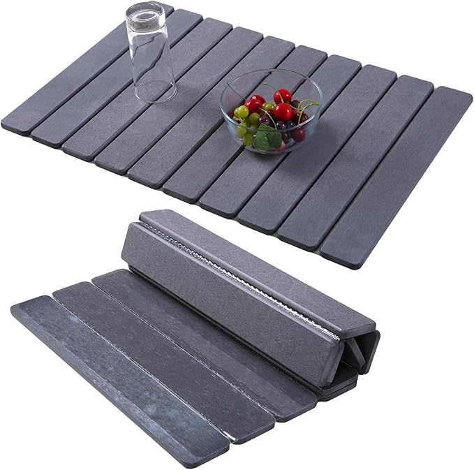 Coolcandy 24x16" Large Stone Dish Drying Mat, Quick Drying Mat Kitchen Counter, Foldable Kitchen Drying Mat, Diatomaceous Earth Stone Drying Mat, Collapsible Dish Mat Kitchen Mat For Drying