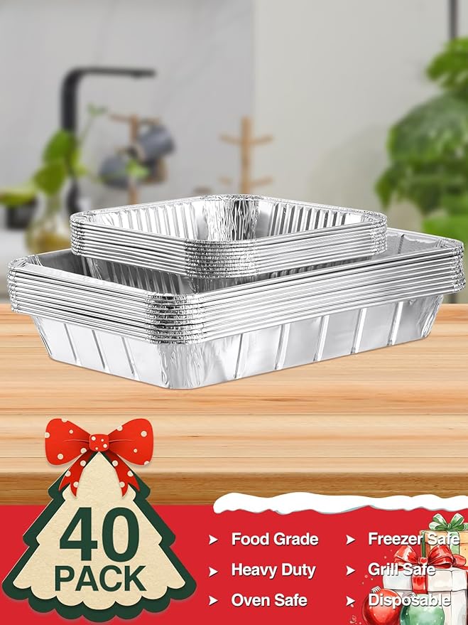 40 Pack Disposable Aluminum Pans Combo Set - 20 Large 9x13 Aluminum Foil Pans Half Size & 20 Small 8x8 Tin Foil Baking Pans, Tin Trays Containers for Meal Prep, Food Cooking, Roasting, Heating