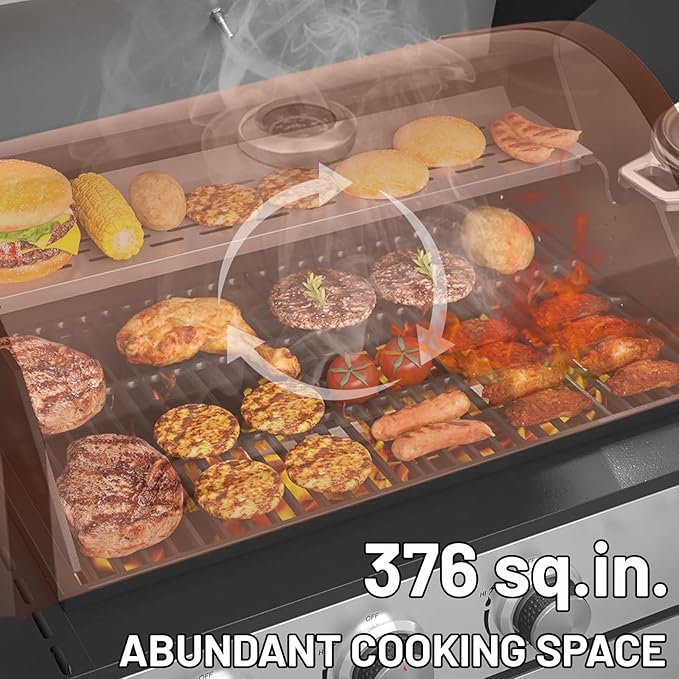 3-Burner Propane Gas BBQ Grill with Side Burner, 40,500 BTU Stainless Steel Gas Grill with Rain Cover for Outdoor, Camping, Barbecue Grilling Backyard Cooking (3+1 burners)