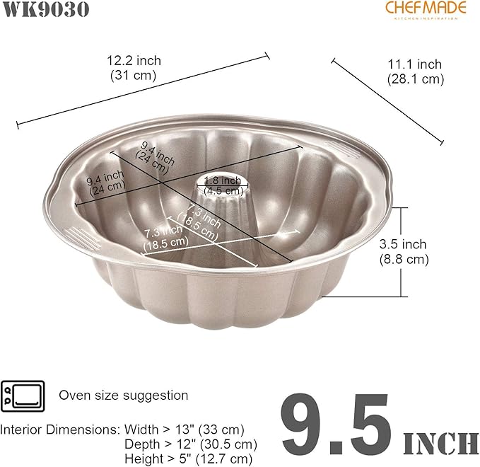 CHEFMADE Tube Cake Pan, 9.5-Inch Non-Stick Pumpkin-Shaped Tube Pan for Oven Baking (Champagne Gold)
