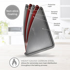 PERLLI Non-Stick 3-Piece Baking Pan Set, BPA-Free Gray Carbon Steel Bakeware Set, Stackable Kitchen Oven Set, Cookie Sheet, Baking Tray, Baking Sheet Set, Oven Safe (446°F)
