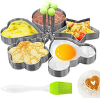 5-Piece Stainless Steel Pancake & Egg Molds — Fun Shapes for Griddle or Frying Pan, Ideal for Omelettes, Fried Eggs, and Creative Breakfasts — Easy to Use and Dishwasher Safe