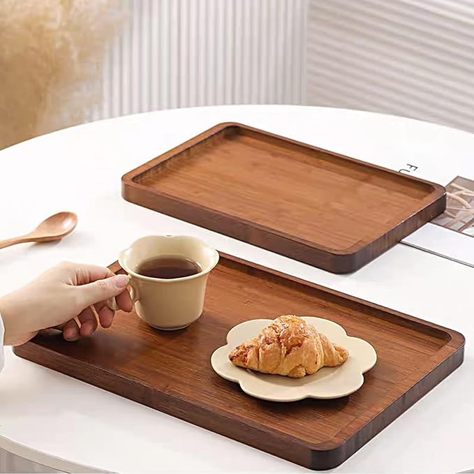 Bamboo Serving Tray,Food Tray for Breakfast,Coffee Table,Dinner & Bar, Decorative Tray for Kitchen, Bedroom (Large)