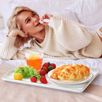 Rtteri Set of 4 Large Serving Platter Set 15/14/13/12 Inch Heavy Plastic Serving Trays Unbreakable Rectangular Platter Reusable Wood Grain Tray for Buffet Wedding Christmas Party(White and Gold)