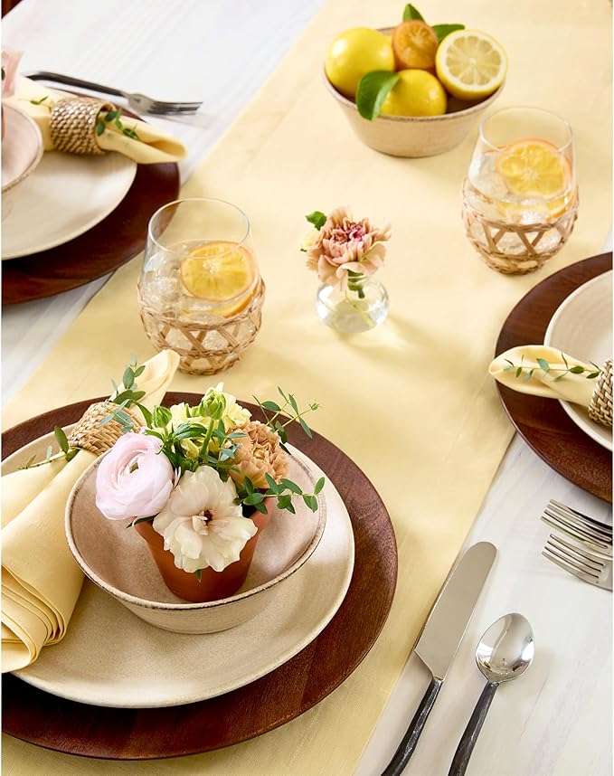 Solino Home Linen Table Runner 60 Inches - 100% Pure Linen Golden Straw Table Runner 14 x 60 Inch Ideal for Dresser and Coffee Tables - Summer, Fall, Autumn - Fete