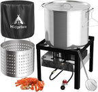 50QT Crawfish Boiler Kit, Waterproof Cover & 12-inch Skimmer, 110,000BTU Propane Burner Stove, 0-20PSIG Regulator, Aluminum Seafood Boil Pot, Crab Boil Pot with Basket