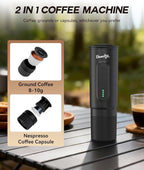 H02 PRO Portable Espresso Machine, Travel Coffee Maker fits NS Capsule & Ground Coffee, Christmas Gift Camping Small Mini Coffee Machine with Self-heating, Electric Espresso Maker