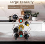Rose Gold Wine Rack Countertop 14 Bottles, Geometric Stainless Steel Wine Bottle Holder,3 Tier Wine Racks for Cabinet Pantry Bar Table No Assembly Required