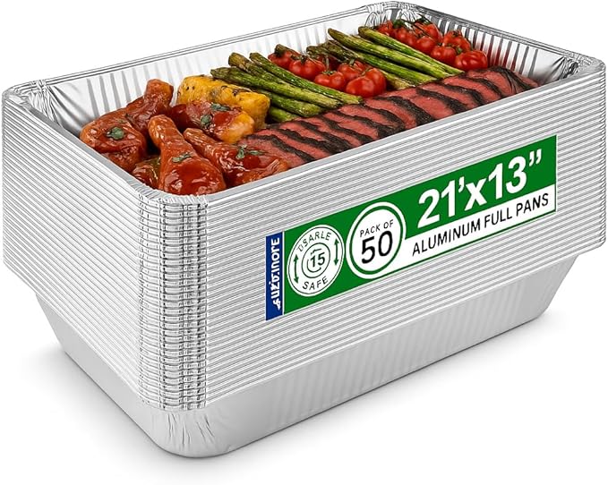 EHOMEA2Z Large Aluminum Pans Full Size Deep Foil Disposable Durable Large Steam Table Pans for Baking Serving, Chafing Trays for Caterers, Bakeware 21 x 13 x 3 (50)