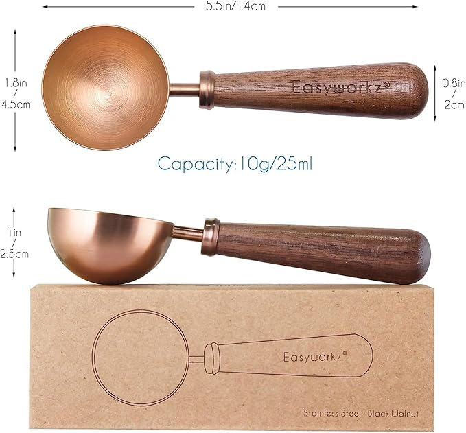 Easyworkz Retro Stainless Steel Coffee Spoon With Black Walnut Handle,10g - Measuring Spoon (Rose gold)