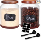 SAIOOL 2-Pack Striped Borosilicate Glass Airtight Canisters - Big mouth Large Capacity, Acacia Wood Lid, Food Storage Jars for Flour, Pasta, Pantry Organization (3/4 Gallon （2 Striped pack）)