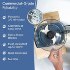 TK Tartle Commercial Food Processor - Heavy-Duty 600W Chopper, Slicer, Shredder & Blender w/Vegetable Prep Lid, Continuous Feed, 3L Mixer Bowl & Stainless Steel Blades