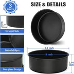 P&P CHEF 8 Inch Cake Pan, Nonstick Round Baking Layer Cake Pans Tins Set for Birthday Wedding, 2.94-Inch Deep Side & One-piece Design, Stainless Steel Core & Easy Clean, Black 3Pcs