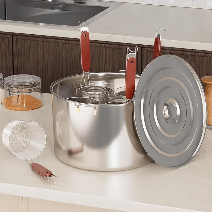 Pasta Pot With Strainer Basket,Large 4 Holes Pasta Pot with Insert for Cooking, Pot With Strainer Lid Stainless Steel for Home Kitchen
