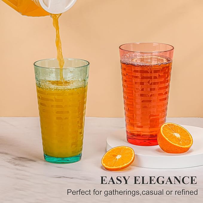 BPA-Free Plastic Tumblers 8 Pack (8x22oz) | Reusable Dishwasher Safe | Stackable Shatterproof Cups | Plastic Drinkware & Drinking Tumblers for Restaurant, Home, Party