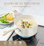 MICHELANGELO Nonstick Sauce Pan Sets, Ceramic Saucepan with Lid, Multipurpose Pot with Lid, Non-Toxic Saucepans, Induction Compatible, 2QT, White