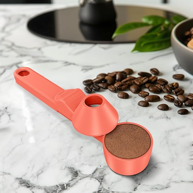 Coffee Scoop & Funnel for Reusable K Cup Refillable Coffee Pods, Coffee Measuring Spoon 2 Tablespoon Capacity, Scoop with Funnel for Ground Coffee, Protein Powder, Tea (Orange, 1 Pack)